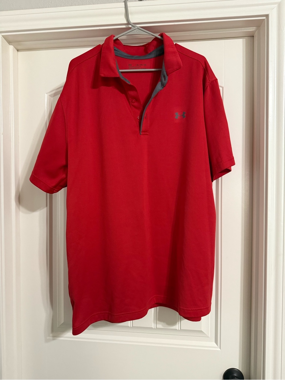 Under Armour Men’s Red Polo with Contrast Gray Trim